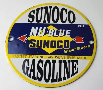 Vintage Sunoco Gasoline Sign - Gas Service Station Pump Plate Porcelain Sign • $138.37