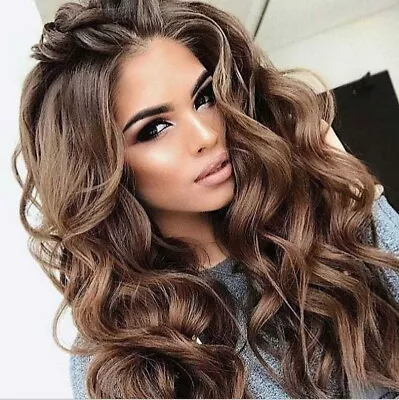 Fashion New Lady Girl Curly Brown Natural Synthetic Wavy Wigs Big Long Hair Wig • $19.99