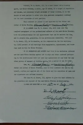 Elvis Presely Personal Management Contract~july 12 1954~reproduction • $7.46