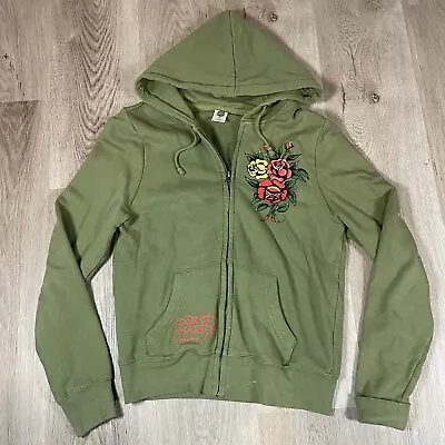 Ed Hardy Vintage Y2K 2000s Green Hoodie Zip Up Jacket Women's Medium • $49.95