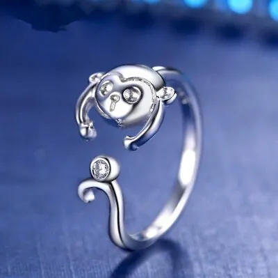 Super Adorable Silver Lovely Funny Monkey Band Adjustable Ring • $8.99