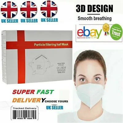 FFP2 Face Mask Covering 1- 50 Pack Virus Protection Integrated Nose Clip • £39.95