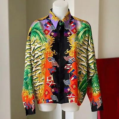 GIANNI VERSACE Silk Women's Shirt Laggiù Negli Everglades Print From 1993 Miami • $1969.99