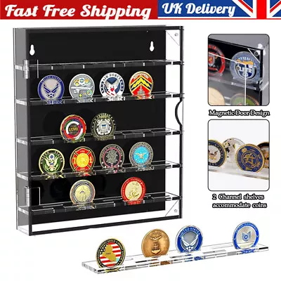 5 Shelves Military Challenge Coin Medal Thimble Display Stand Case Magnetic Door • £19.96