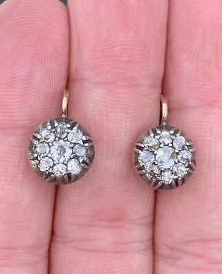 18ct Gold Victorian Old Cut Diamond Cluster Drop Earrings 18k 750 • £401.33