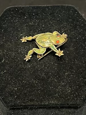 Vintage 800 Silver & Enamel Tree Frog Pin Brooch With Red Eyes • $14.95