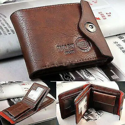 Mens Magnetic Button Leather Wallet Coin Pocket Multicard Holders With ID Window • $8.58