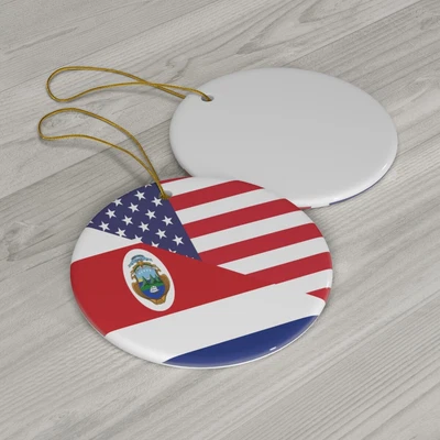 $17.54 • Buy Costa Rican American Flag Ceramic Ornaments | Costa Rica USA Holiday Christmas 
