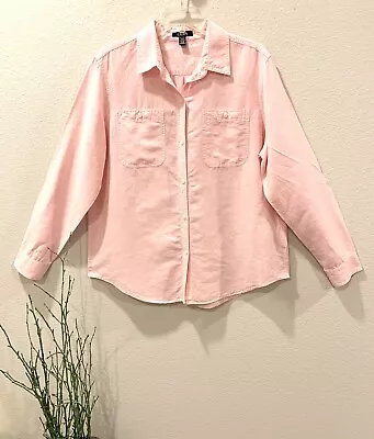 Ralph Lauren Chaps Women Xl Linen Blend Boyfriend Shirt Blush Pink Woven *rare* • $26.95