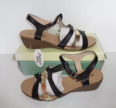 New Ladies Black Sandals Womens Comfort Open Toe Summer Wedges Shoes Sizes 5 6 8 • £13.98