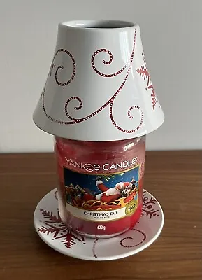 Yankee Candle White Ceramic Red Snowflake Large Shade & Tray Set 1348191 • £18.99