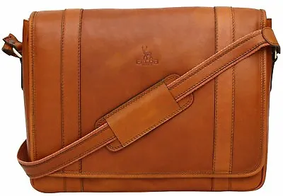 Genuine Leather Messenger Shoulder Bag With 13  Laptop Pocket Briefcase Business • £199.99