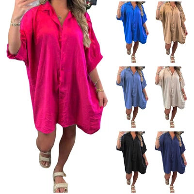 £16.04 • Buy Ladies Button Up Collared T Shirt Womens Plain Solid Color Loose Shirt Baggy Top