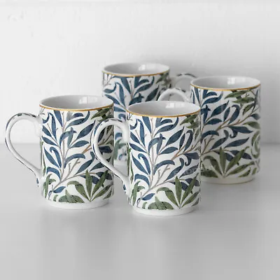 Set Of 4 Dark Blue Floral Coffee Mugs 310ml William Morris Willow Bough Tea Cups • £24