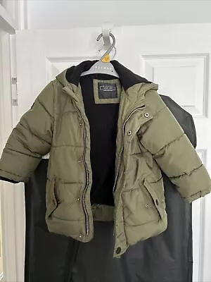 Used NEXT Toddler Baby Boys Green  Print Hooded Winter Coat 1.5 - 2 Years • £5