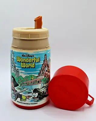 Vintage 1980 Walt Disney Wonderful World Lunch Box Pail Thermos Train Pirate • $17.95