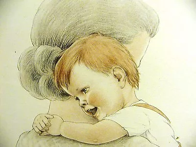 Lys Cassel RED HAIRED INFANT BABY BOY HUGGING HIS MOM 1947 Vintage Art Matted • $28