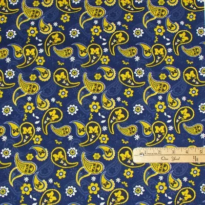 University Of Michigan Wolverines Paisley Cotton Fabric   1/2 Yard   #MCHG-1200 • $3.37