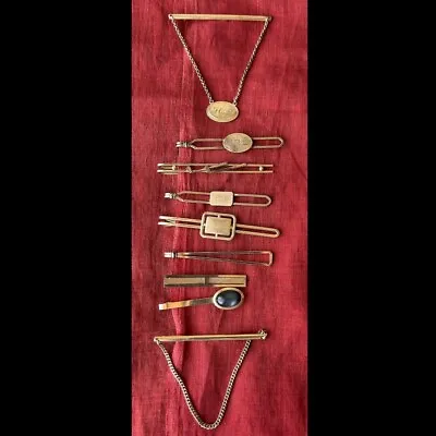 Lot Of 9 Vintage Krementz Monogram Tie Clips Tie Bars  Tie Chains • $29.99