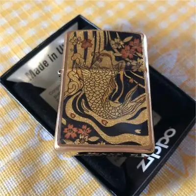 Zippo Japanese Carp Gold Leaf Epoxy Gold Inside Unit Brass Lighter Japan New • £115.72