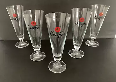 Crown Lager 17.5cm High Stem Beer Pilsner Glasses X 5 Collectable Breweriana • $35.95