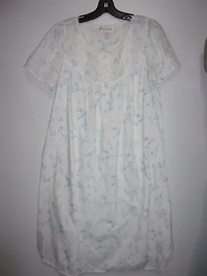 Miss Elaine Classics Fine Thin Cotton Blend Floral Nightgown Cap Sleeve L EUC • $10