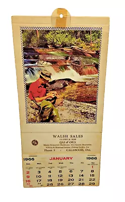 VTG 1966 Calendar Trout Fishing Scene Ontario Canada WALSH SALES GAS OIL STORE • $17.99