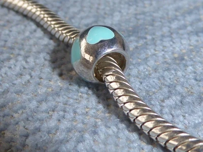£2.39 • Buy  Pandora Turquoise Heart Style  Bead. 925 Silver With Blue Enamel Hearts