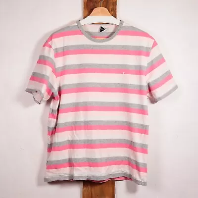 Yves Saint Laurent Men's Horizontal Striped Vintage Y2K 90s Pink Grey T-Shirt XL • £35