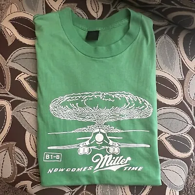 ❇️ Miller Beer Time Vintage Air Force B1-Bomber Jet • Atomic Bomb Tee USA Sz M • $95