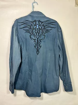 Vintage Drysdales Western Pearl Snap Embroidered Women’s Shirt Size LT Blue S14 • $42.90