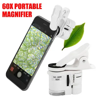 60X Portable Clip Magnifier With Cell Phone Clip UV Light UV Microscope With LED • $21.83