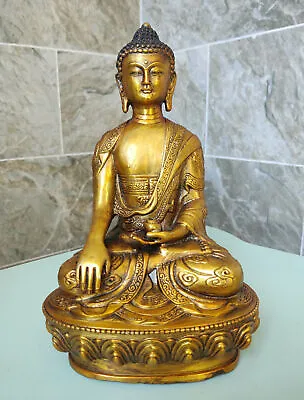 Old Temple Divinity Gilt Golden Bronze Buddha Sakyamuni Dragon Sculpture Statue • $70.69