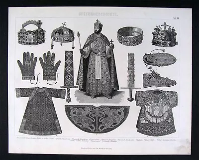 1874 Print German Kaiser Royal Dress Crowns Costume • $16