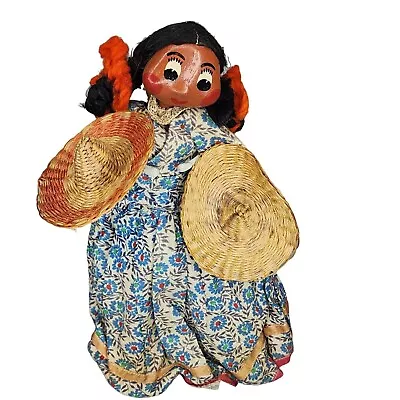 Vintage Cultural Folk Art Girl Doll Sombrero Dance Mexican Painted Clay Face • $25