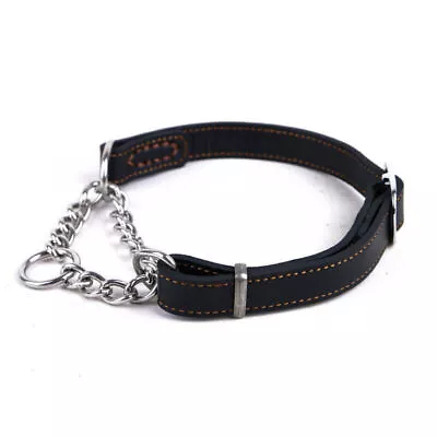Pet Half Check Choke Dog Leather Chain Training Martingale Collar Adjustable UK • £12.29