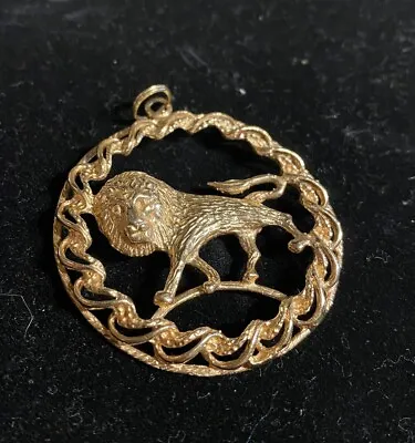 Vintage 14K Yellow Gold Lion Medallion Pendant Leo Zodiac Astrology Jewelry • $1000