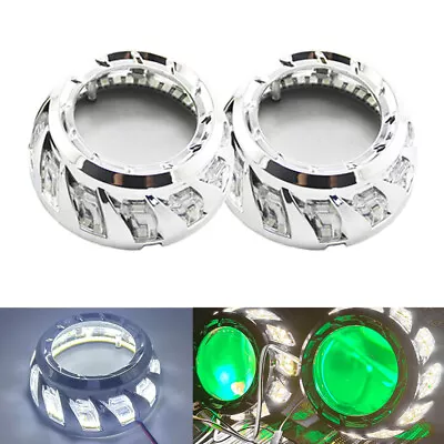 White LED Rotating Angel Eye Fit 2.5/3.0'' Bi Xenon Projector Lens Headlight DIY • $37.99