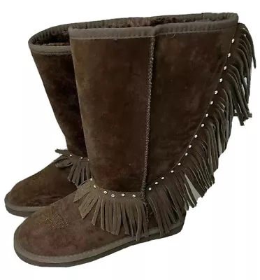 Montana West Winter Faux Fur Lined Suede Boots Size 7 Fringe ￼NEW • $27.99