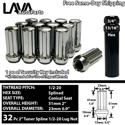 32 Pcs 2  1/2-20 Chrome Splined Tuner Racing Lug Nuts Fit Jeep Dodge Jaguar More • $29.99