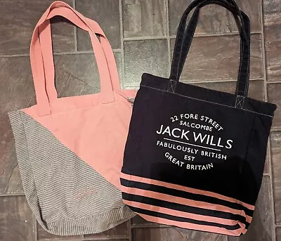 Jack Wills Cotton Tote Bag X2 Bundle Joblot Lots Blue Navy Pink Grey Stripe  • £9.99