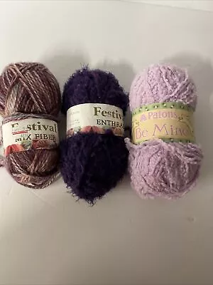Lot Of 3 Purple Yarn Skein Variety Festival Patons  • $12.95