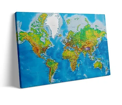 World Classic Premier Wall Map Poster Canvas Prints Wall Art Pictures Artwork • $31.99