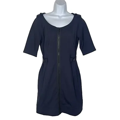 $47.98 • Buy Z Spoke By Zac Posen Short Sleeve Navy Lined Dress Wool Size 4 Zip Up Business