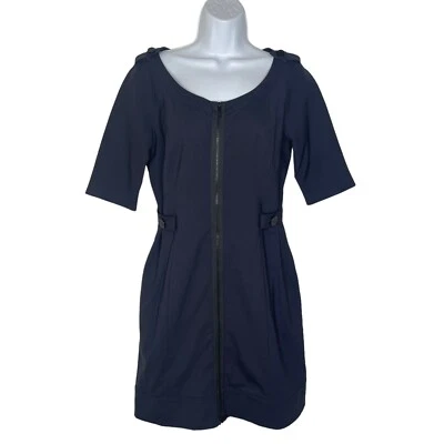 Z Spoke By Zac Posen Short Sleeve Navy Lined Dress Wool Size 4 Zip Up Business • $47.98