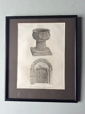 £6.99 • Buy Framed 18th Century Engraving Of The Font And West Door Of Harrow Church