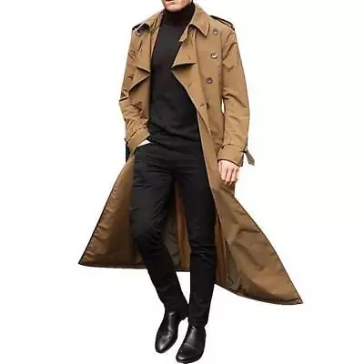 Men's Classic Lapel Long Trench Coat Jacket Windbreaker Outwear Casual Overcoat • $34.99