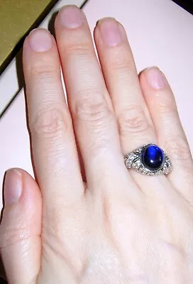 Tova Diamonique Blue & Clear Cocktail Ring Sterling Silver Size K Usa 5.5 Qvc • £34.99