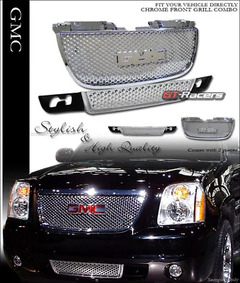 $169 • Buy For 2007-2014 GMC Yukon Chrome Round Hole Upper & Lower Front Hood Grill Grille