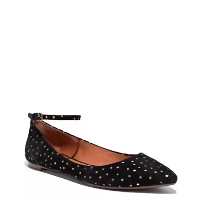 Madewell Size 6.5 City Skimmer Pointed Toe Suede Flats Gold Foil Dots • $22